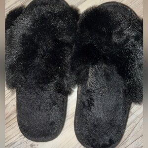 Black Furry Slippers